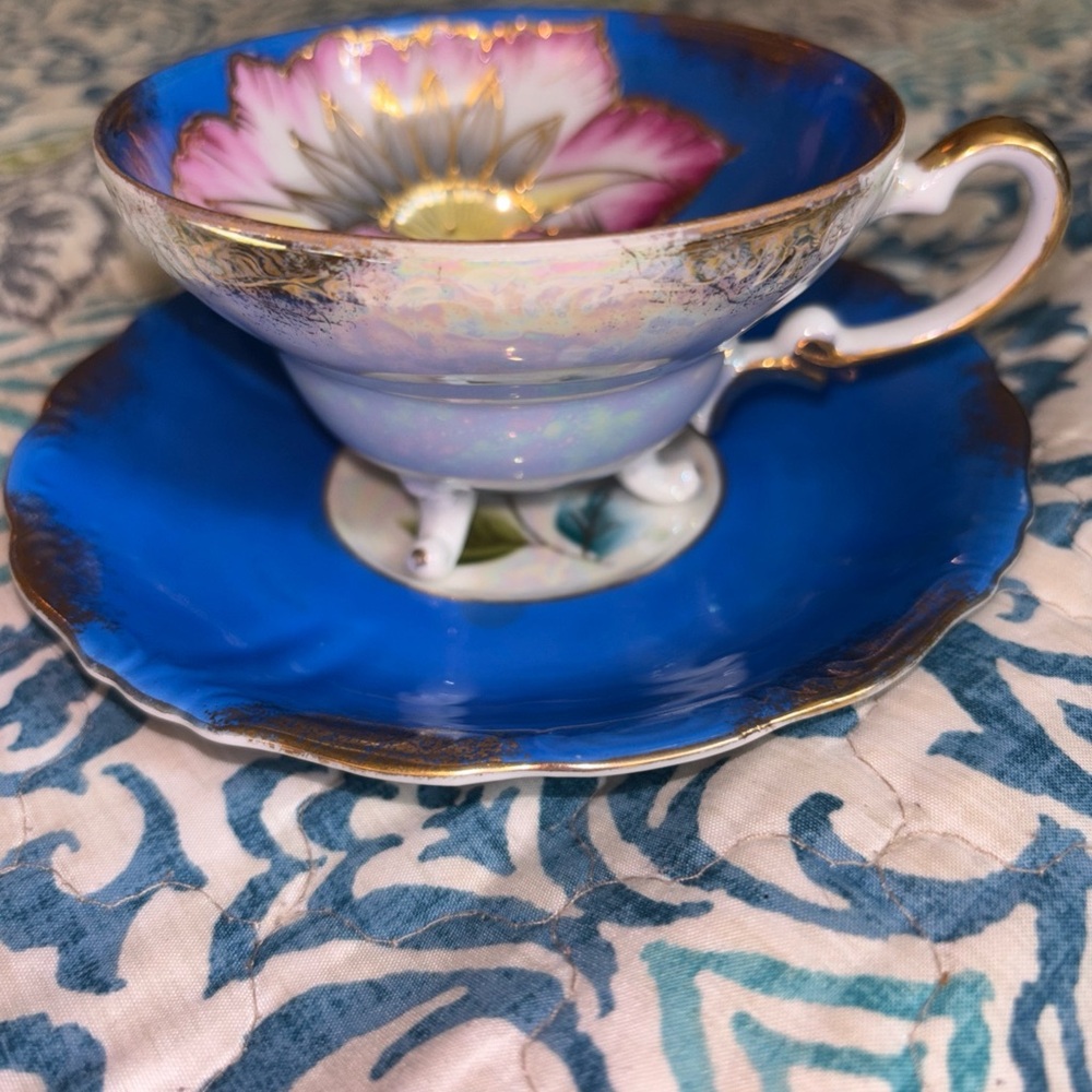 Vtg Cobalt Blue and Gold and pink Drinkware Set for Elegant Dining